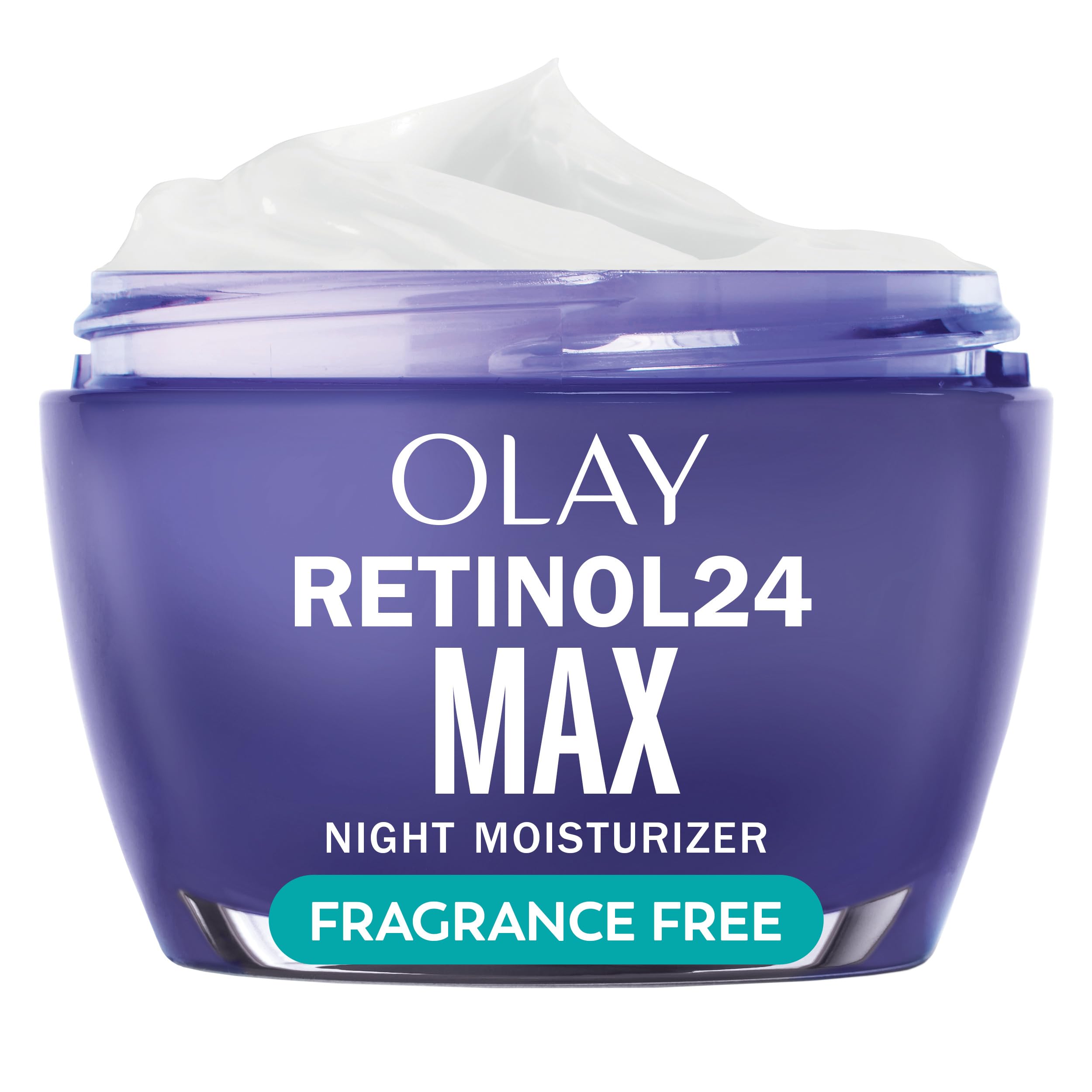 Olay Retinol Face Moisturizer, 24 MAX Anti-Aging Night Cream for Women, Fragrance-Free, Non Greasy - Anti-Wrinkle, Smooth Fine Lines, Tightening, Hydrating Skin Care - Peptides, Glycerin, 1.7 Oz